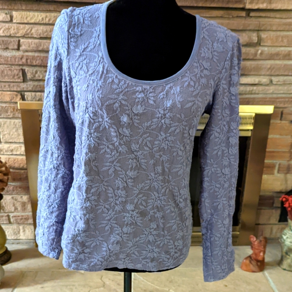 Lilac embossed T with velvet trim J.Jill